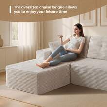 MAXYOYO 111 Inch Cloud Sectional Sofa With L-Shaped Lounge Chair,Modern Comfort Sectional Plush Corduroy Sofa For Living Room,No Assembly Required - Màu Xám nhạt - Xem 5