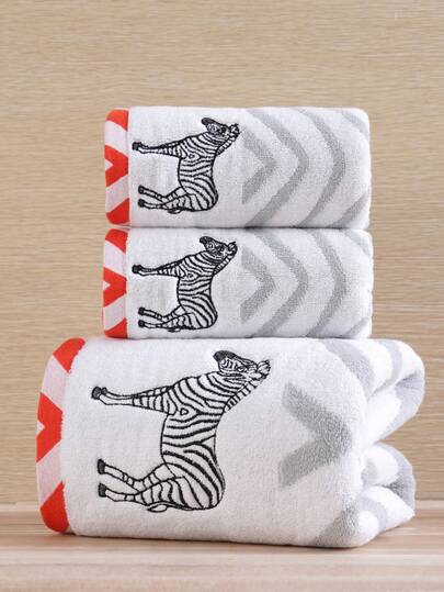 QIBHI 3/2/1件装条纹刺绣浴巾/手巾，农舍风格斑马纹图案，情侣毛巾，吸水性强，柔软舒适，适用于浴室、酒店、健身房、旅行、送礼、沙龙、运动、户外、海滩、学校、返校季、旅行配件、家居用品、毛巾、护肤品