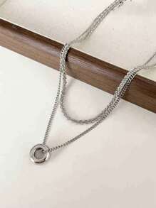1 pieza de collar decorativo con doble capa de cuentas de acero de titanio y diseño de cintura de circonita cúbica, adecuado para que las mujeres lo usen con suéteres en otoño/invierno
