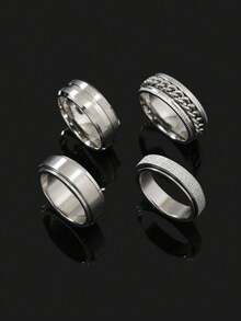 4pcs/Set Black Embossed Design Rings, Suitable For Daily Wear