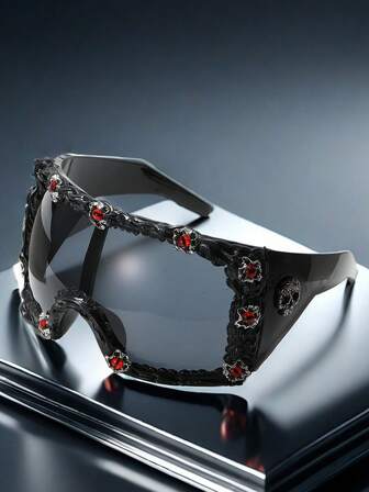 1pc Original Skull Decorate Glasses, Avant-Garde Dark Gothic Style, Unique Geometric Pattern, Halloween, Skull, Animal, Bat, Handmade Resin Oversized Futuristic Party Fashion Personalized Cross-Border Glasses, Handcrafted American Gothic Style Punk Rock Glasses (Handmade Product With Random Patterns, Each Pair Is Unique, Please Do Not Purchase If You Are Not Comfortable With This)