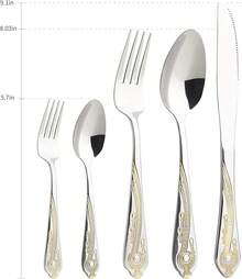 Hot Gold Silverware Set, 20 Piece Stainless Steel Golden Flatware Set For 4, Silver Tableware Set With 24K Gold-Plated Trim, Eating Utensils, Great For Family Gatherings & Daily Use(Prestige) Best Girfts