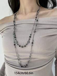 1 pezzo Collana con perline e cristalli a forma di sfera floreale, collana multistrato in metallo alla moda per donne, adatta per feste, banchetti, eventi formali e accessori per outfit quotidiani