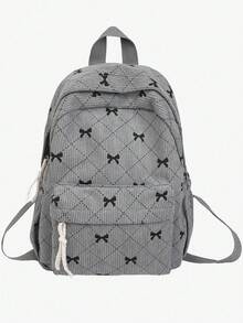 新款时尚蝴蝶结印花大容量学生背包，多功能休闲多口袋通勤包，女士背包，学院风书包，可爱蝴蝶结背包，返校必备，大学背包，大学必备单品