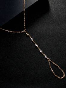 1pc New Minimalist Elegant Summer Fashion Rhinestone Hand Chain & Finger Ring Bracelet For Women