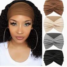 4 pezzi di fasce per capelli nere spesse lisce, stile turbante sportivo annodato, alla moda per donne, fasce per capelli, fascia per la testa, fascia antisudore