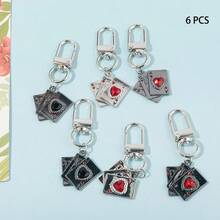 6pcs/10pcs Fashion Charm Random Color Creative Classic Playing Card Heart Inlay Synthetic Stone Design Y2K Alloy Enamel Pendant/Keychain Lobster Clasp Suitable For Jewelry Making DIY Necklace, Keychain, Backpack Decor, Earrings, Anklet, Craft Supplies - Multicolor - View 10