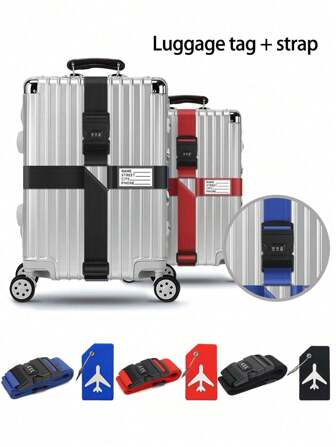 2 件/套行李带套装可调节腰带，带密码锁，防丢失和防盗，打包带行李扎带，绳索行李箱带固定带，和硅胶行李标签，行李手提包旅行箱标签，带姓名身份证，适用于所有类型的箱包和行李箱，行李箱配件，旅行用品，适用于家庭、办公室和学校、旅行、商务旅行，有三种颜色可供选择，用于学校的包，学校配件，学校用品