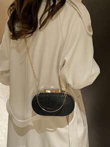 Túi xách mini sang trọng, dây xích kim loại sáng bóng/đính sequin màu vàng kim, túi đeo chéo thanh lịch dành cho nữ dự tiệc cưới. - màu đen - Xem 6