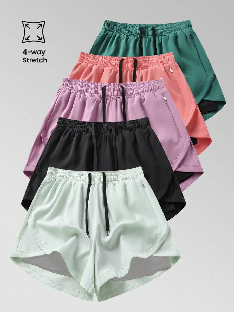 1pc Women 2-In-1 Solid Color Lining Shorts, Elastic 2 Pieces Pants, Suitable For Running, Sports, Yoga, Fitness In Summer - Mint Green - View 1