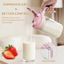 Breast Milk Pitcher, Mason Jar 32 Oz, Heavy Duty Wide Mouth Jar With Pink Flip Cap Lid And Pour Spout, Airtight Seal For Freshness And Convenience, Great For Cold Beverages And Home Entertaining - 玫紅色 - 查看 2