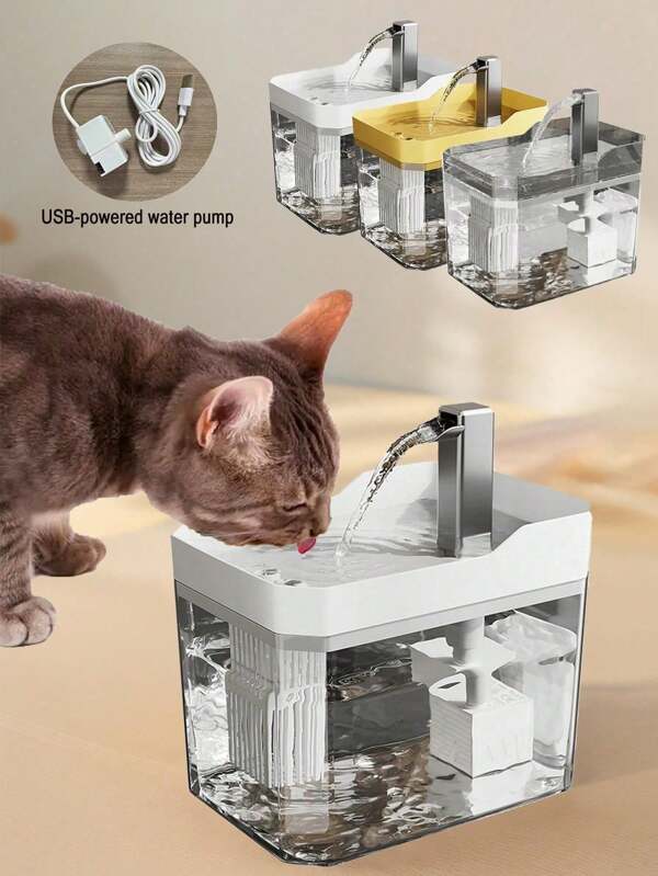 1.5L Automatic Pet Drinking Fountain With Water Pump, Automatic Low Water Shut-Off, Pet Supplies, Water Filtration, Quiet, Anti-Noise. Anti-Dry Burn, Self-Circulating Water Drinking Fountain, Clean Water Source Maintenance, Suitable For Cats And Dogs. Automatic Filtered Cat Drinking Fountain, USB Powered Transparent Cat Drinking Fountain, Circulating Filtered Drinking Fountain With Silent Pump, Drinking Fountain For Cats And Small Dogs.