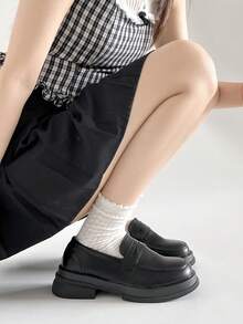 2025 Spring New Japanese Style Black Thick Sole Increased Height Loafers, Retro British Style JK, Versatile Flats (Run Small By 1 Size)