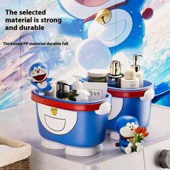 bandai 1 pieza Balde de almacenamiento multifuncional del dibujo animado Doraemon de Bandai, puede contener cosméticos, artículos de tocador, diseño creativo y lindo, esencial para niños y adultos, práctico y duradero, brinda una experiencia divertida de organización, opción de almacenamiento ideal para mejorar la calidad de vida. Cesta portátil para el baño, artículos de tocador, uso doméstico