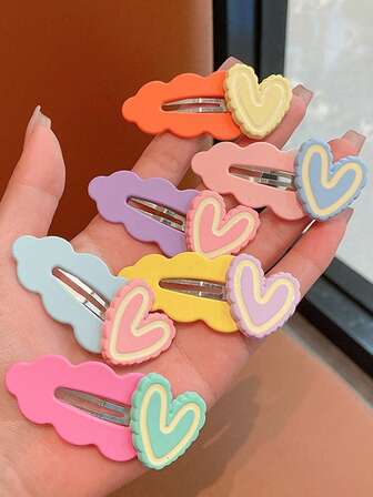 3件套儿童女孩随机颜色心形滴油勾勒工艺按扣发夹