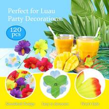 120Pcs Tropical Party Decorations Supplies Tropical Hibiscus Flower For Hawaiian Luau Party Jungle Beach Theme BBQ Birthday Parties Decorations Table Decor - 彩色 - 查看 7