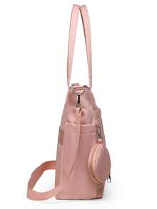 简约时尚的多功能单肩包，配备小零钱包、干湿分离袋、奶瓶保温袋。大容量休闲百搭妈咪包，适合妈妈带宝宝外出通勤、度假、旅行。