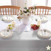 8pcs/Set Satin Finish Tablecloths 7*108 Inch White Color, Smooth Fabric Decorative Tablecloths For Wedding, Party, Birthday, Graduation, DIY Decor