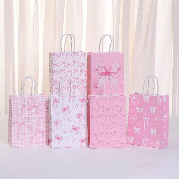 NUEVO Lote de 12 bolsas de papel kraft con lazo, diseño mixto con impresión dorada para bodas, fiestas, galletas, caramelos, Acción de Gracias, embalaje, bolsas de compras, Día de la Madre, Día del Padre, San Valentín