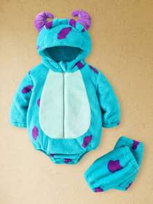 Toddler Halloween Costume Baby Boy Girl Monsters Animal Costume Fuzzy Hooded Romper  Cosplay Jumpsuit Funny Toddler Halloween Costume Gifts One-Piece Outfit With Leg Warmers - Blue - View 3