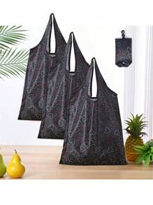 Borsa della spesa riutilizzabile, compatta e pieghevole, leggera e resistente, lavabile e pieghevole, design geometrico classico, borsa regalo con fascia elastica e borsa per riporre