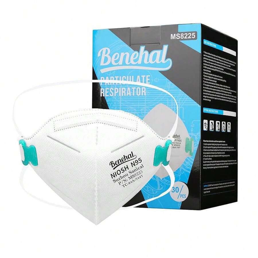2025NIOSH Approved  Mask Particulate Respirators, Pack Of 60  Face Masks, Individually Wrapped,White - 30 Pack - White - View 1