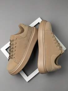 Men's Retro Fashion Solid Color PU Leather Lace-Up Casual Shoes, Daily Wear Student Versatile Commuter Unisex Outdoor Sports Skateboard Sneaker