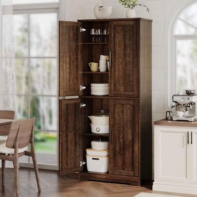 Furniture Pantry Cabinet,70" Tall Kitchen Pantry Cabinets With 2 Doors And 3 Adjustable Shelves, Freestanding Cupboard, Modern Storage Cabinet For Bathroom, Dining Room, Living Room