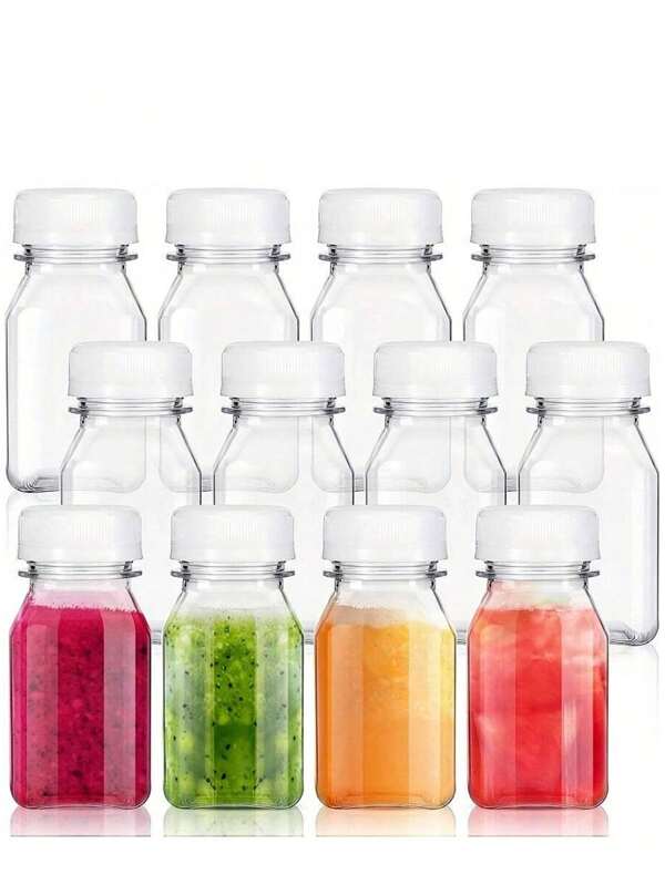 2/4/6/8/12 piezas Botellas de plástico para jugo con tapas, contenedores de bebida transparentes, botellas de bebida reutilizables, botellas de plástico vacías para leche, botellas de bebida para licuados, smoothies, té y bebidas caseras