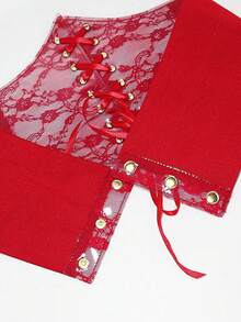 1pc Women's Red Lace Waist Cincher, Sexy Palace Style Suitable For Halloween Party Or Daily Commute Outfit - Red - View 8
