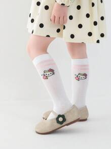 Sanrio 4 Pairs Kid Girls Knee High Socks, Hello Kitty, Mesh, Pink&White, Heart Thigh High, Cute School Style, Thin, Suitable For Students, Everyday, Back To School Season, New Semester, Classroom, Festival Matching, Can Be Paired With Lolita Skirt