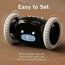Extra Loud Alarm Clock For Heavy Sleepers On Wheels Rolls Runs Away Vibrating, Easy To Set Super Smart Snooze Digital Bed Shaker Alarm Clock Funny Gift For Adults Kids Teens Bedrooms (Black) - 黑色 - 查看 8