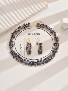 3 pièces/Set Collier et boucles d'oreilles géométriques asymétriques européens et américains de luxe avec perles, convient pour les fêtes et les banquets pour femmes