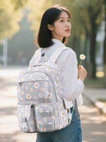 Set 3 buc. rucsac imprimat cu cutie de prânz și penar, design cu compartimente multiple, închidere cu fermoar, căptușeală din poliester, curea de umăr reglabilă, buzunar lateral pentru sticlă de apă, potrivit pentru utilizare zilnică, exterior, călătorii, rucsac din poliester impermeabil și durabil, cadou pentru întoarcerea la școală