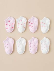 8 Pairs Baby Heart Print Ankle Socks - Soft Infant Crew Socks Set - Multicolor - View 1