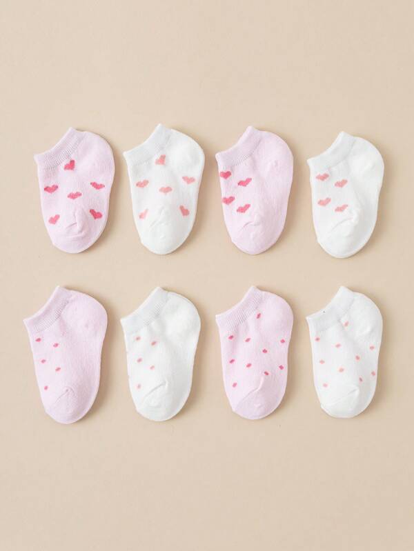 8 أزواج جوارب كاحل للأطفال مطبوعة بشكل قلب - طقم جوارب طاقم ناعمة للرضع