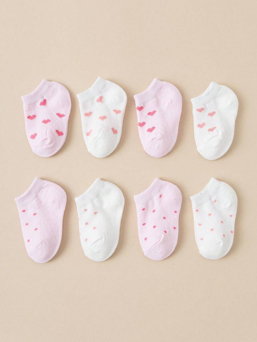 8 Pairs Baby Heart Print Ankle Socks - Soft Infant Crew Socks Set - Multicolor - View 1
