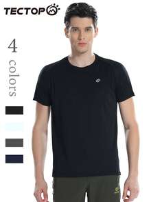 TECTOP 男式速干轻便短袖跑步 T 恤，运动健身高性能运动服，随机徽标发货
