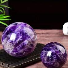 0,6kg/0,8kg Esfera de Ametista Natural Polida - Decoração de Mesa Vintage para Casa/Escritório, Exposição de Pedra Bruta com Suporte de Madeira, Bola de de Ametista Roxa Sonhadora para Meditação e Espiritualidade