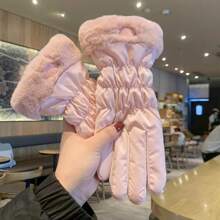 1 Paar Damen Herbst/Winter gefütterte & verstärkte warme Handschuhe, touchscreen-fähig, wasserfest, windundurchlässig, geeignet für Radfahren und Outdoor-Nutzung