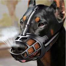 Adjustable Dog Muzzle Anti-Biting Dog Mouth Cover With Reflective Strip Can Drink Water Breathable Plastic - 黑色 - 查看 1