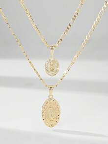 2pcs 2025 New Hypoallergenic Copper Inlaid Zirconia Guadalupe & Virgin Mary Pendant Necklace, Suitable For Mother/Valentine's Day Couples/Friends/Godparents Gift, Catholic First Communion, Gifts, Daily & Holiday Wear Prayer - Yellow Gold - View 10