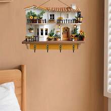 House Shaped Hat Coat Hooks With 4 Hooks, Decorative Wall Mounted Key Holder For Entryway, Front Door, Hallway, Kitchen - 白色 - 查看 5