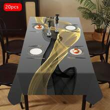 1 pieza Mantel de poliéster, diseño de patrón de pintura de nubes fluidas en color negro y dorado, mantel gris - perfecto para el hogar, la cocina, el restaurante, la fiesta, el festival, el regalo, la boda, la decoración de interiores y exteriores