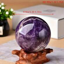 0,6kg/0,8kg Esfera de Ametista Natural Polida - Decoração de Mesa Vintage para Casa/Escritório, Exposição de Pedra Bruta com Suporte de Madeira, Bola de de Ametista Roxa Sonhadora para Meditação e Espiritualidade
