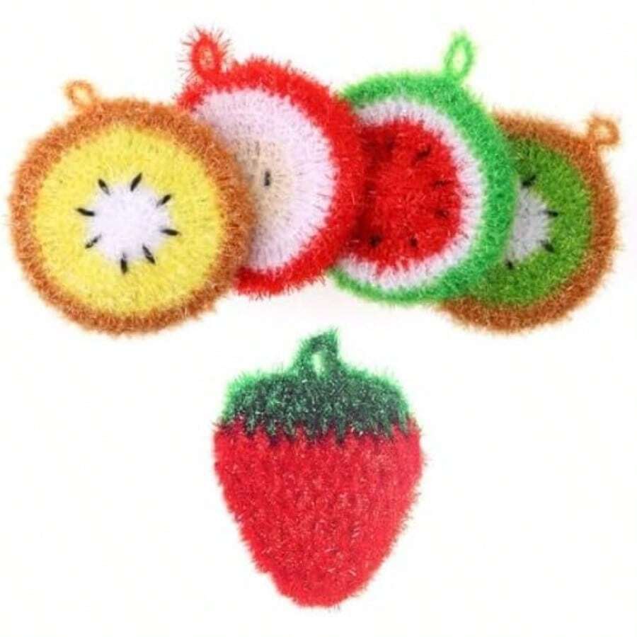 AQY Fun Dish Scrubbers Acrylic Dish Scrubber Fruit Dish Scrubber Premium Quality Cleaning Sponges For Kitchen Good For Gift 5 Count Fruit  8502 - 水果 - 查看 1