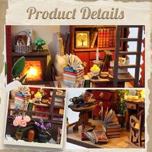 DIY 书角套件，3D 木制书架插入装饰书挡模型套件，DIY 圣诞书角套件微型娃娃屋与青少年装饰物品书架木制家居装饰礼物 - 不含电池和工具 - 彩色 - 查看 12