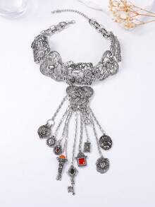 1 chiếc vòng cổ mặt tua rua hình học hợp kim phong cách Bohemian cổ điển, trang phục dự tiệc và làm quà tặng - Vòng cổ tua rua phóng đại - Xem 3