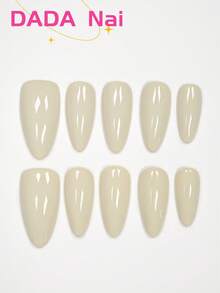 10 Pcs Pure Handmade Press-On Almond-Shaped Nails,Beige Nails, Seaside Holiday Nails, Mother's Day Nails, Spring, Summer, Autumn, Winter Press-On False Nails Fully Cover Nail Tips, Four Seasons Nails Home DIY Nails, Nail Supplies Nail Art Supplies, Detachable And Reusable, With A Nail Art Tool Kit, Is The Best Gift For Women. - Beige - View 2
