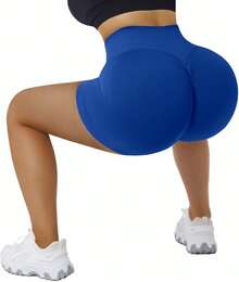 Seamless High Waisted Booty Shorts For Workout - 3" Azul Real - Ver 7